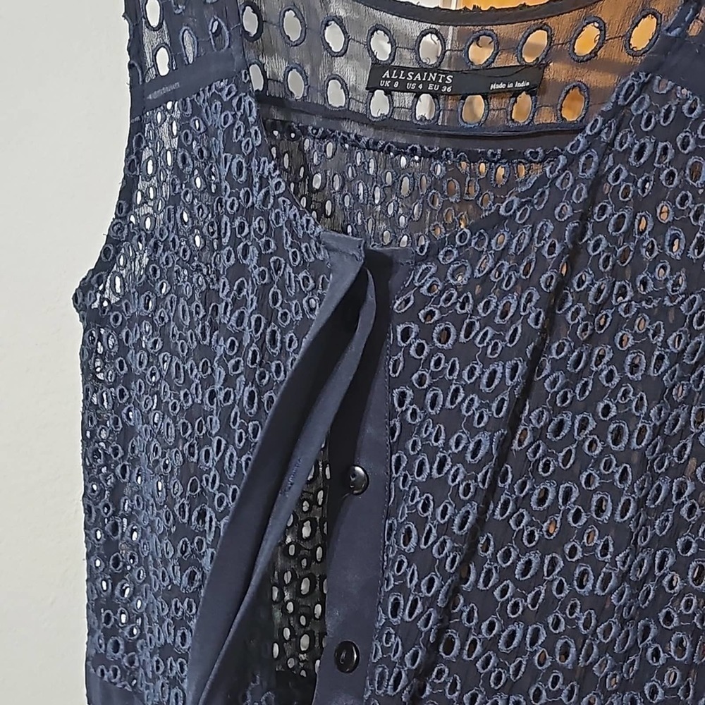 All Saints Navy Eyelet Dress Size 4‎ - Picture 5 of 7